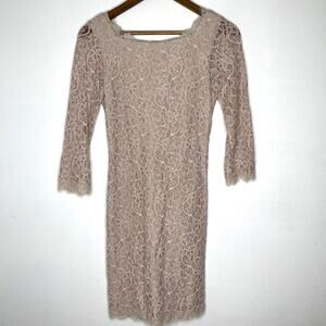 Diane von Furstenberg DVF Dress Womens 4 Pink Zarita Lace Sheath 3/4 Sleeve USA